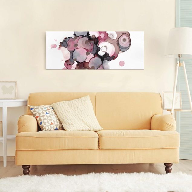 Abstract art prints Pink Beige Drops With Pink Gold