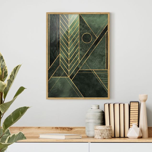 Abstract canvas wall art Geometric Shapes Emerald Gold