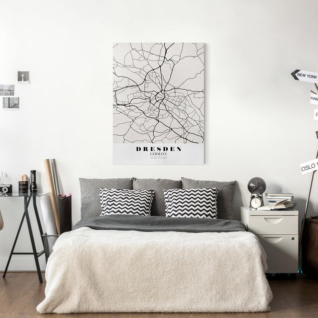 Black and white canvas art Dresden City Map - Classical