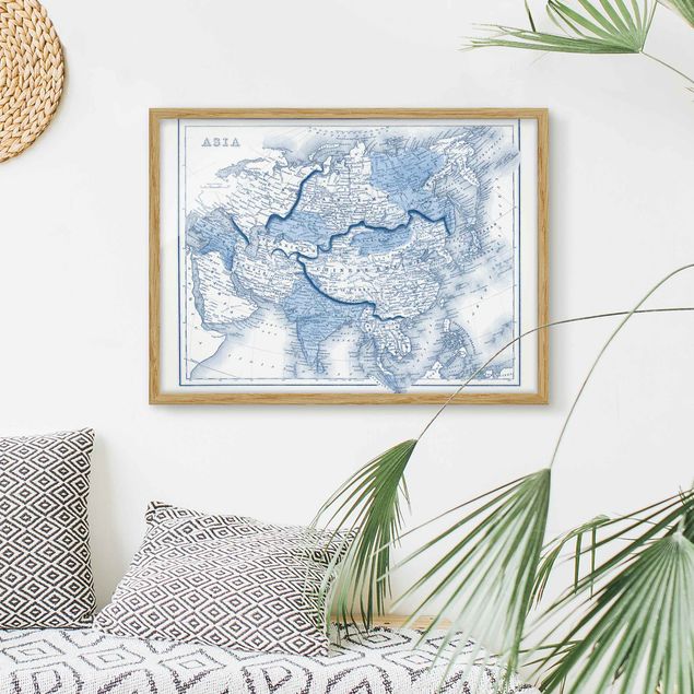 Vintage wall art Map In Blue Tones - Asia