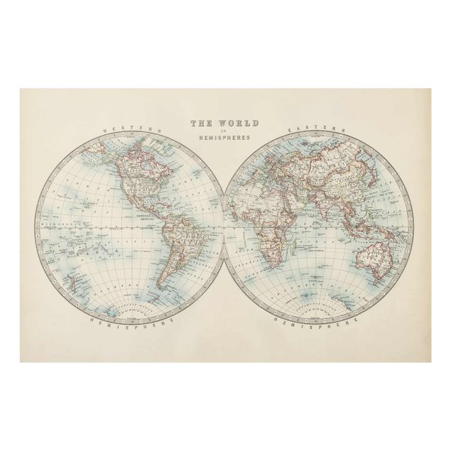 Prints Vintage World Map The Two Hemispheres
