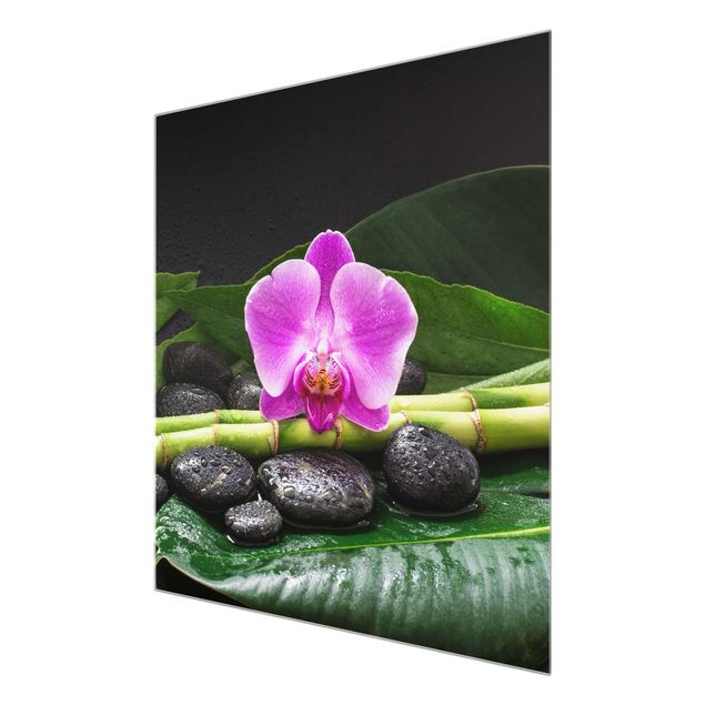 Art prints Green Bamboo With Orchid Flower