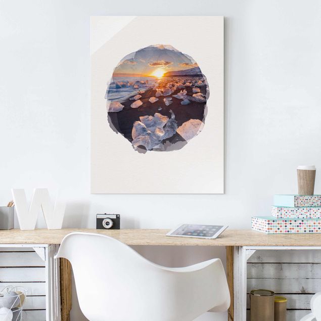 Landscape canvas prints WaterColours - Chunks Of Ice On The Beach Iceland