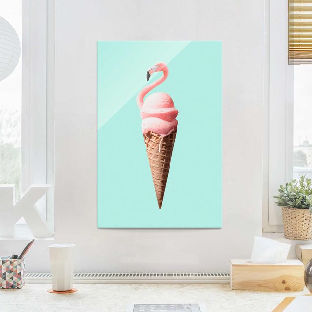 Glas Magnetboard Ice Cream Cone With Flamingo