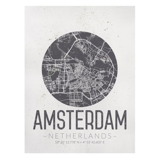 Black and white art Amsterdam City Map - Retro