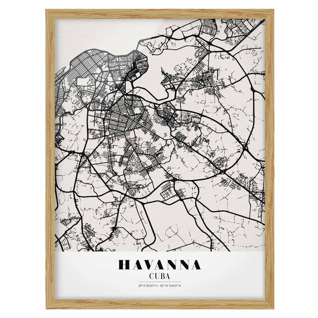 Framed quotes Havana City Map - Classic