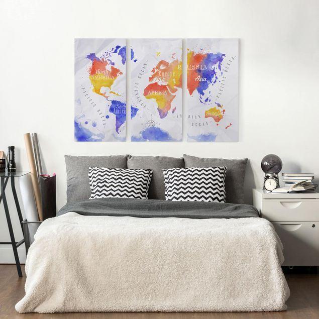 Canvas maps World Map Watercolour Purple Red Yellow