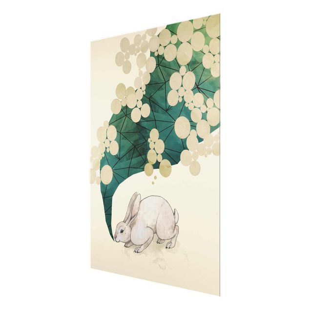 Green canvas wall art Illustration Bunny With Dots And Triangles