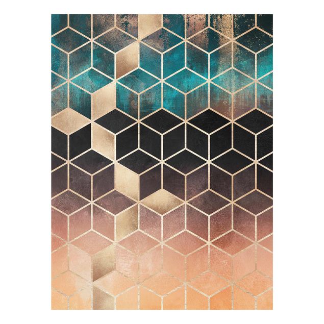 Abstract canvas wall art Turquoise Rosé Golden Geometry