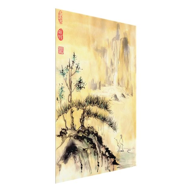 Landscape canvas prints Japanese Watercolour Drawing Cedars And Mountains
