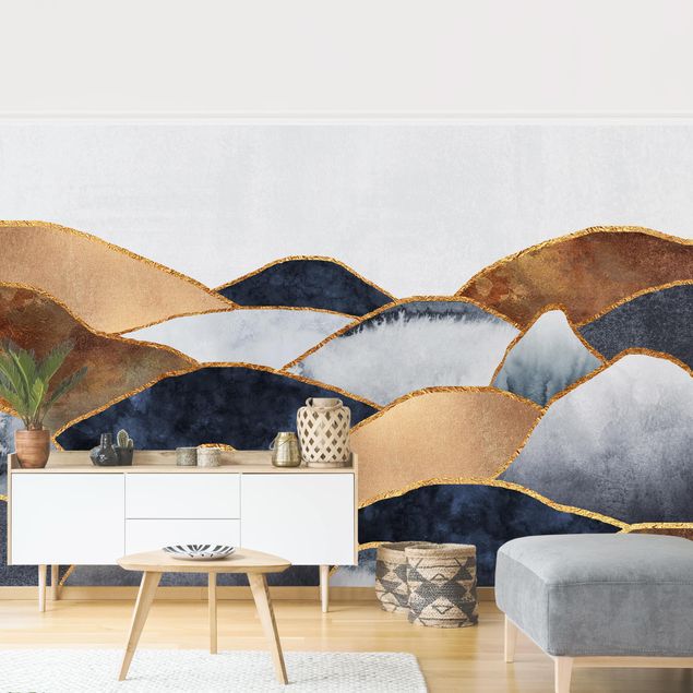 Contemporary wallpaper Golden Mountains Watercolour