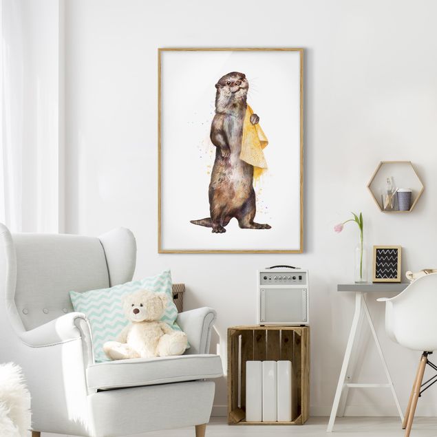 Animal canvas Illustration Otter With Towel Painting White