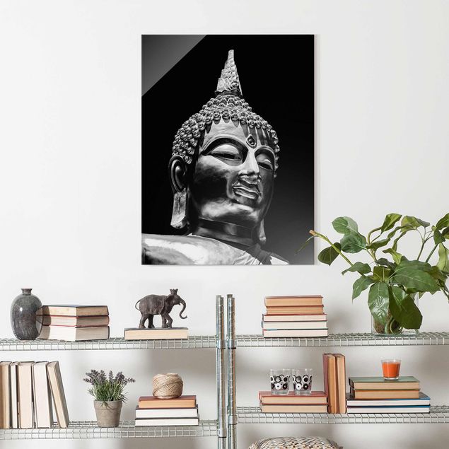 Glass prints black and white Buddha Statue Face