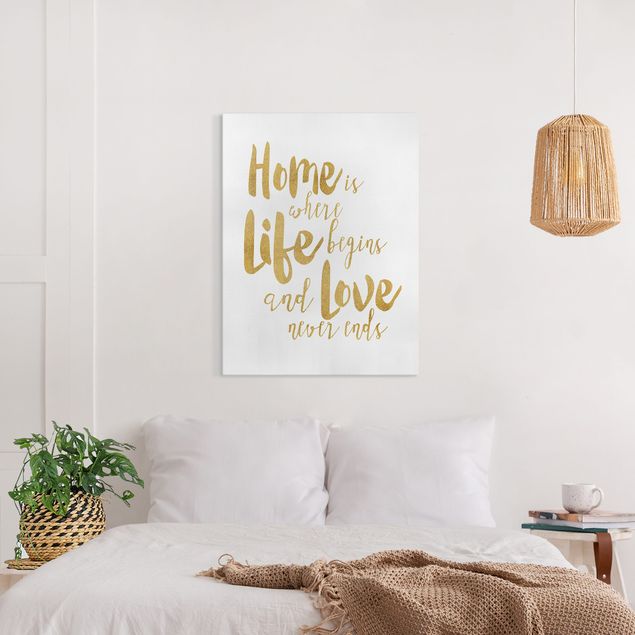 Canvas art Home Is Where Life Begins Gold