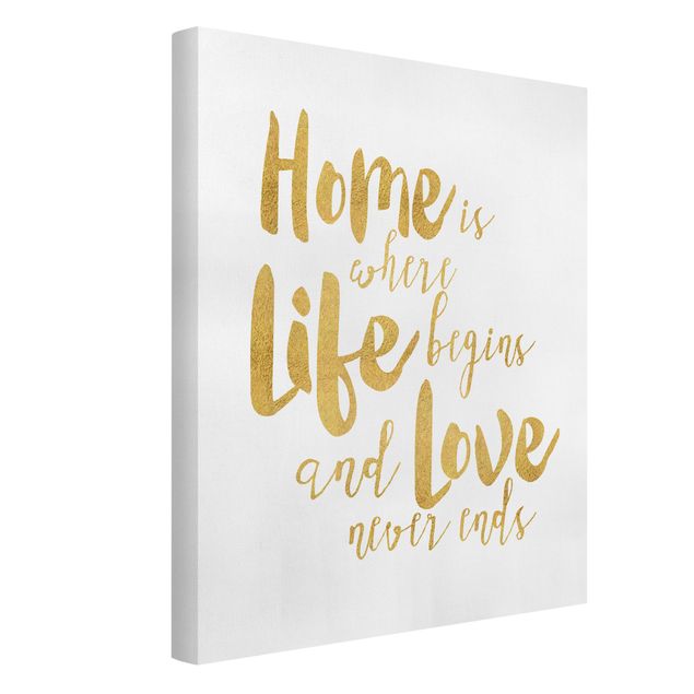 Family print Home Is Where Life Begins Gold