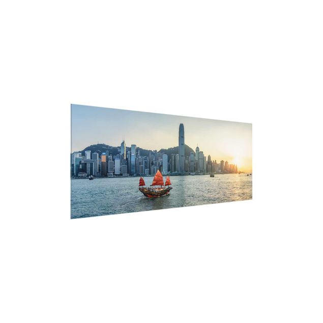 Glass prints architecture and skylines Junk In Victoria Harbour