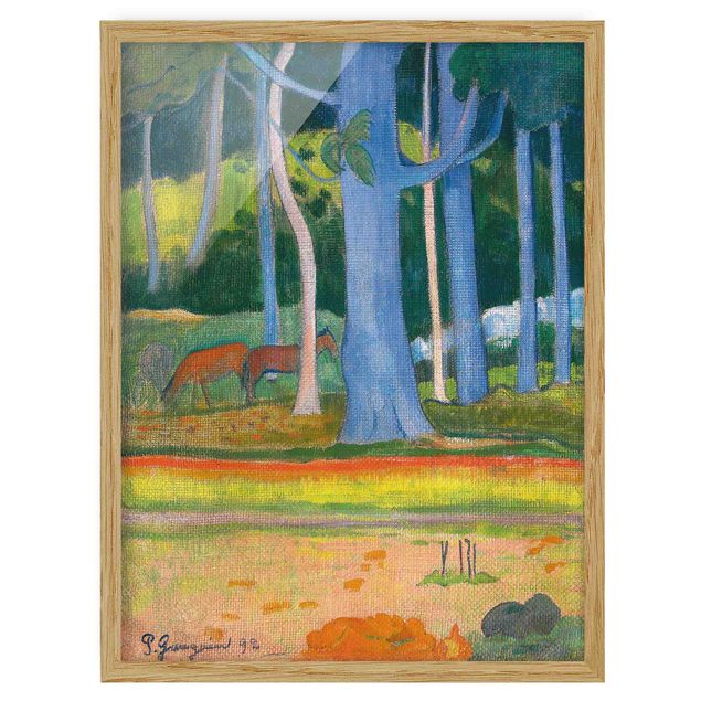 Prints landscape Paul Gauguin - Landscape with blue Tree Trunks