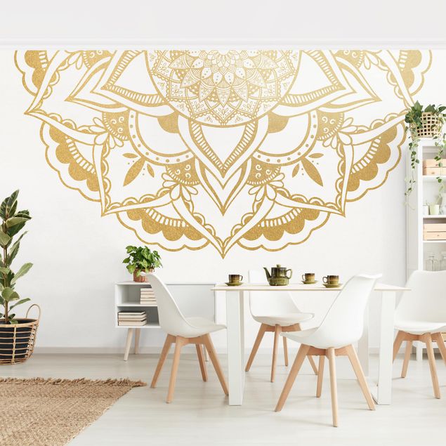 Wallpapers modern Mandala Flower Semicircle Gold White