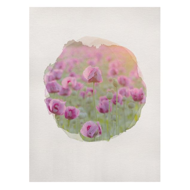 Floral picture WaterColours - Violet Poppy Flowers Meadow In Spring