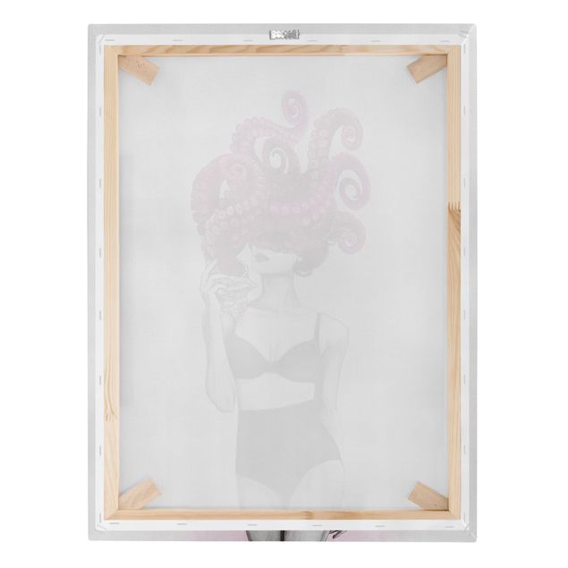Canvas black and white Illustration Woman In Underwear Black And White Octopus