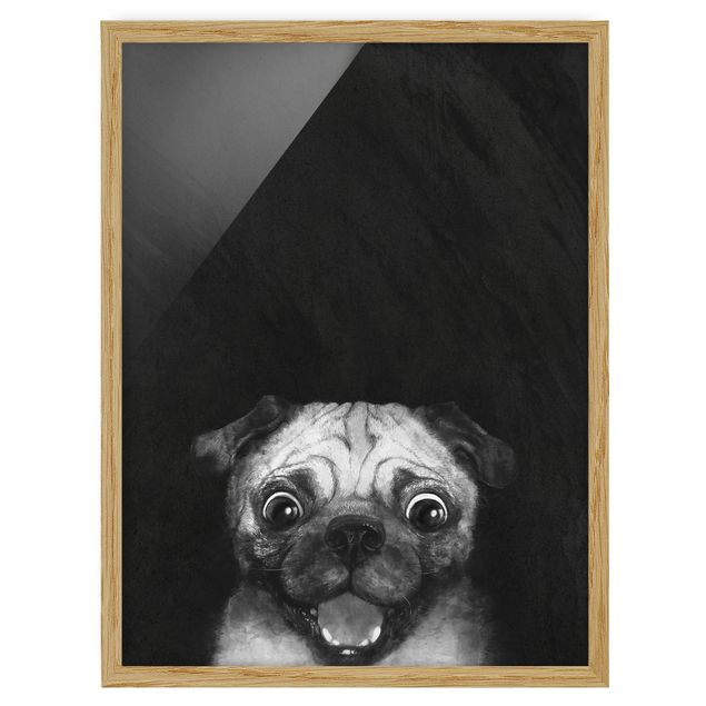 Animal canvas Illustration Dog Pug Painting On Black And White