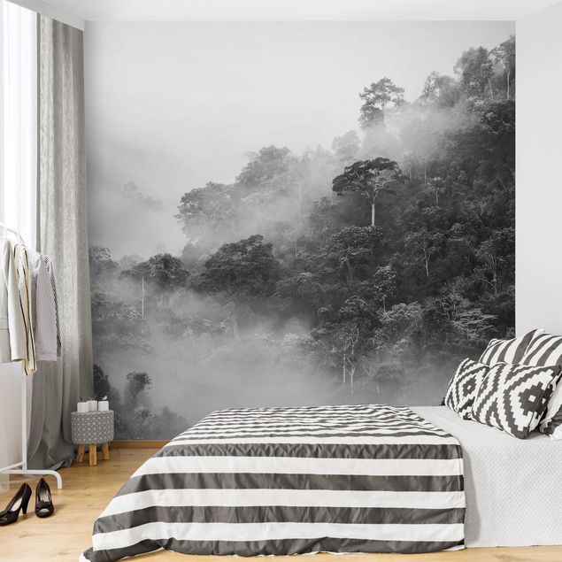 Adhesive wallpaper Jungle In The Fog Black And White