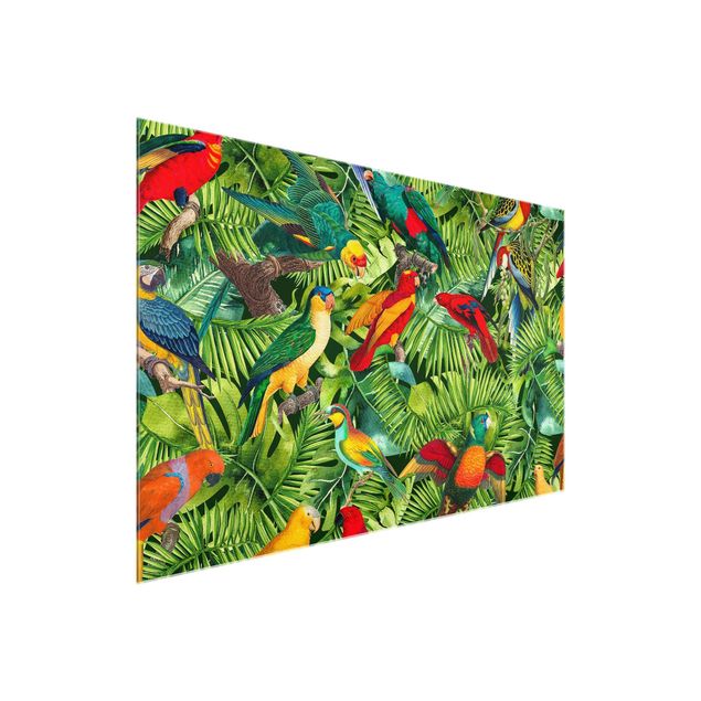 Flower print Colourful Collage - Parrots In The Jungle