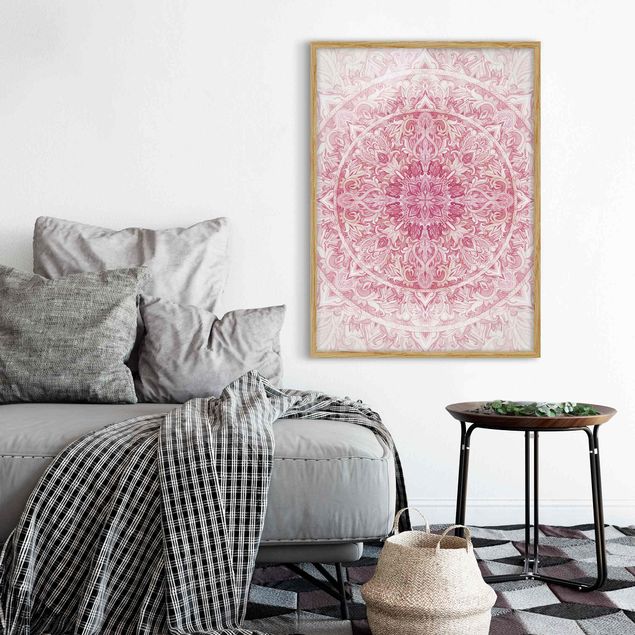 Contemporary art prints Mandala WaterColours Sun Ornament Light Pink