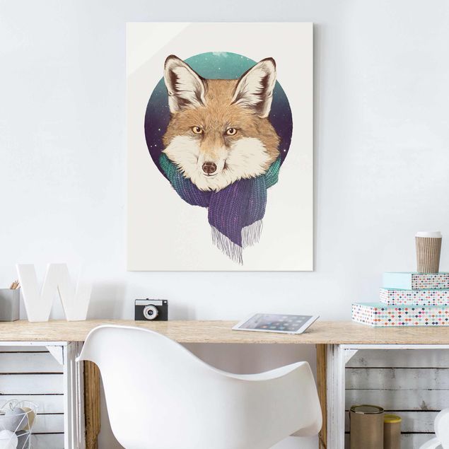 Kitchen Illustration Fox Moon Purple Turquoise