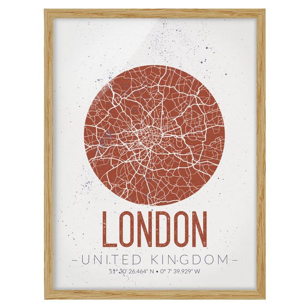 World map framed print City Map London - Retro