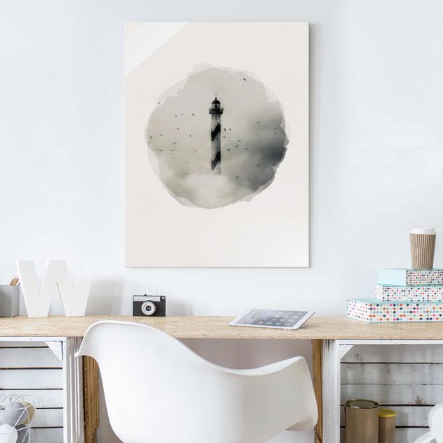 Landscape wall art WaterColours - Lighthouse In The Fog