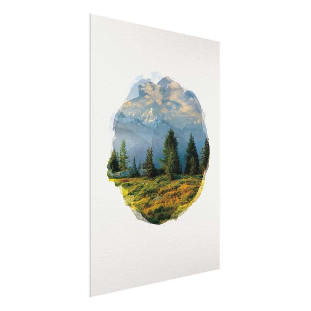 Glass prints mountain WaterColours - Emosson Wallis Switzerland