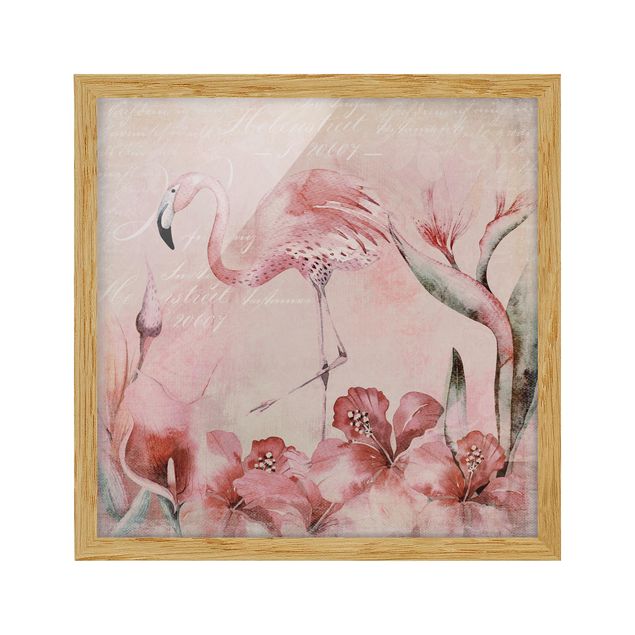 Floral canvas Shabby Chic Collage - Flamingo