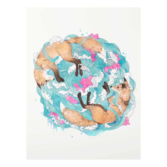 Prints animals Illustration Foxes And Waves Painting