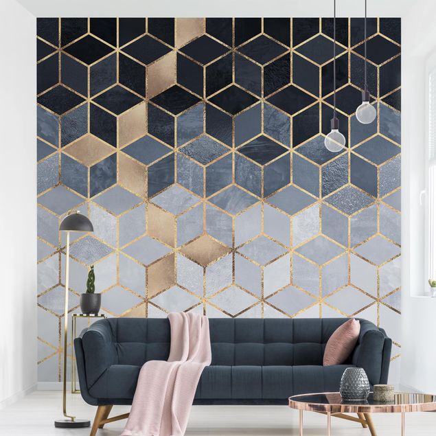 Contemporary wallpaper Blue White Golden Geometry