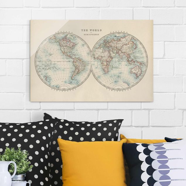 Kitchen Vintage World Map The Two Hemispheres