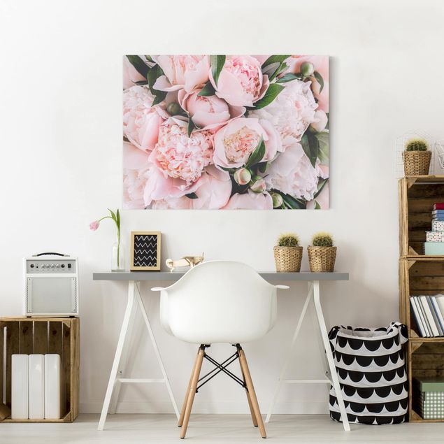 Pink rose canvas Pink Peonies With Leaves