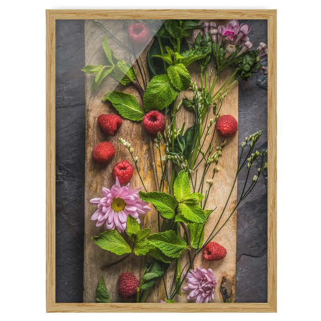 Flowers framed Flowers Raspberries Mint