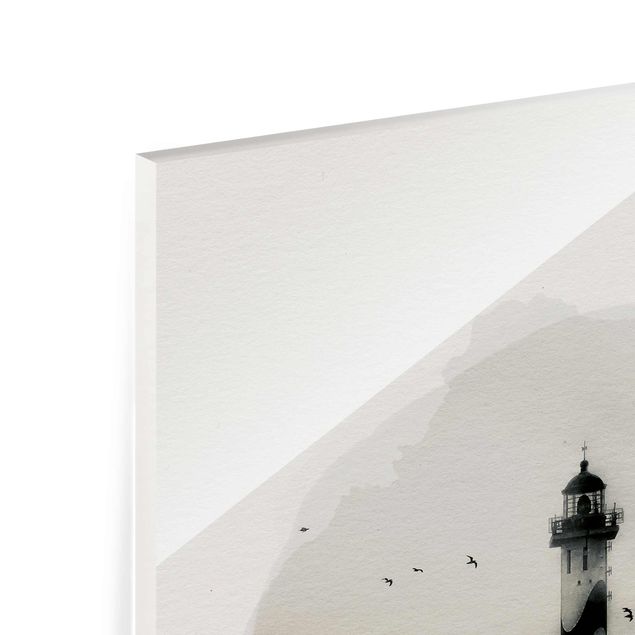 Glass prints landscape WaterColours - Lighthouse In The Fog