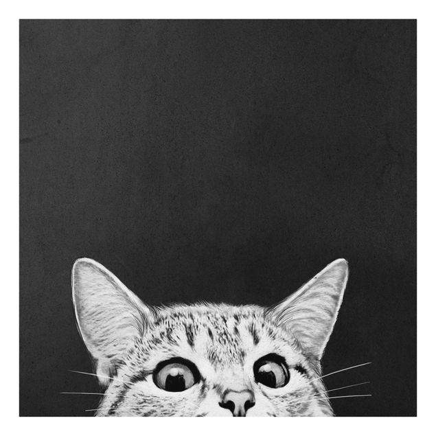 Glass prints black and white Illustration Cat Black And White Drawing