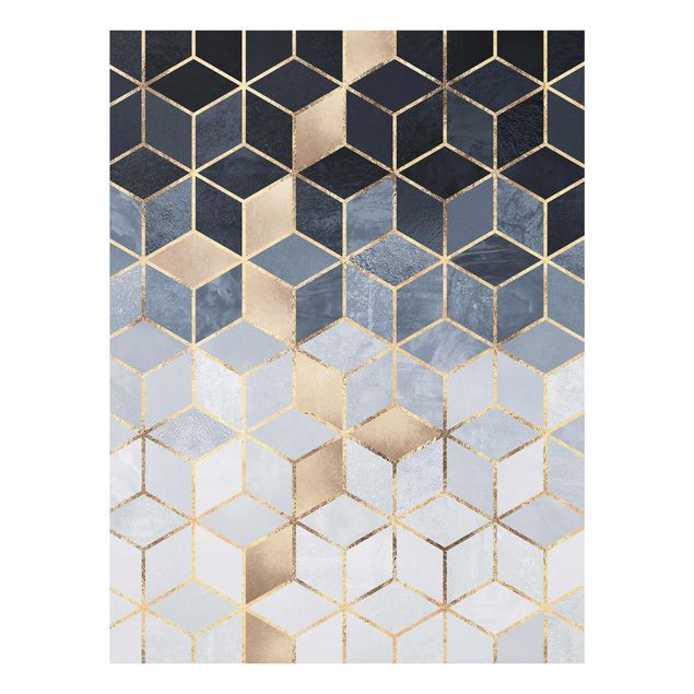 Abstract canvas wall art Blue White Golden Geometry