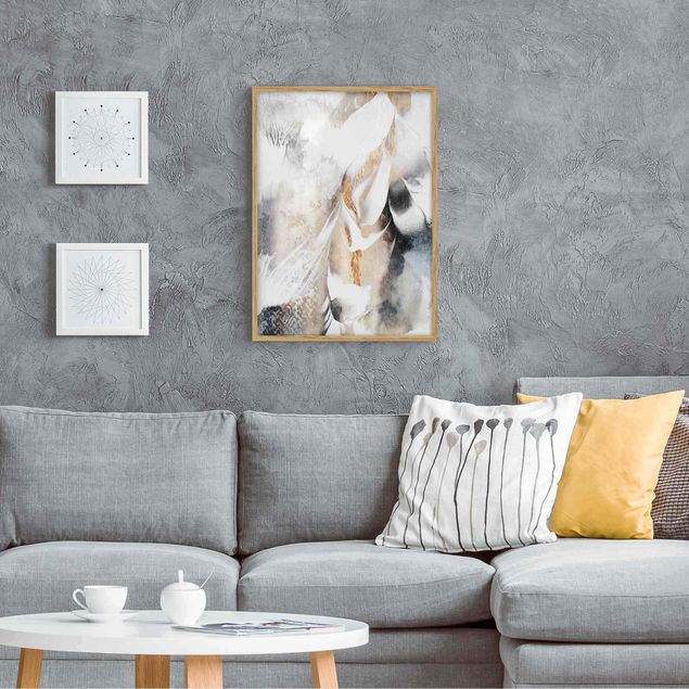 Abstract art prints Golden Abstract Winter Painting