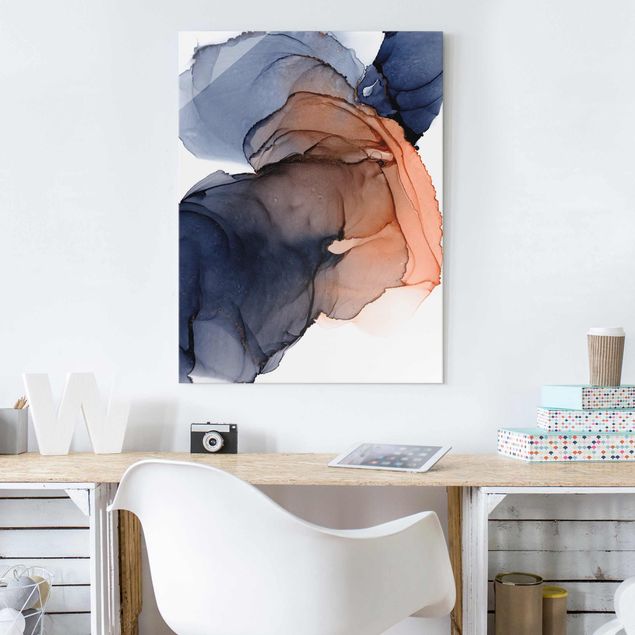 Modern art prints Drops Of Ocean Blue And Orange With Gold