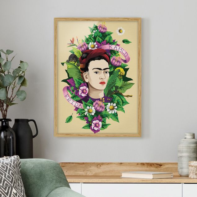 Butterfly print Frida Kahlo - Frida, Monkey And Parrot