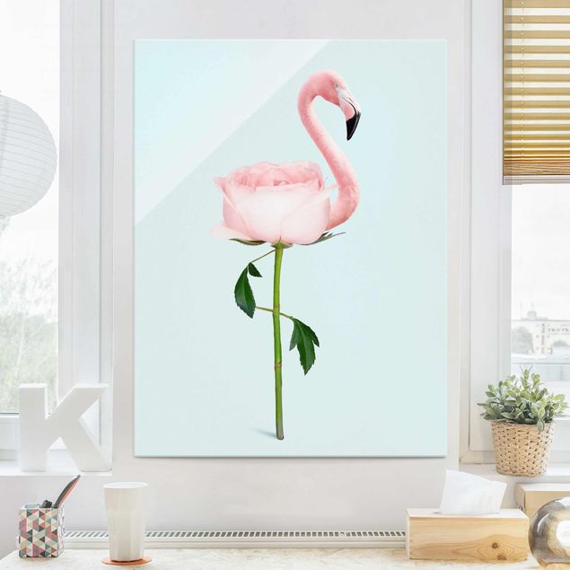 Prints Flamingo With Rose