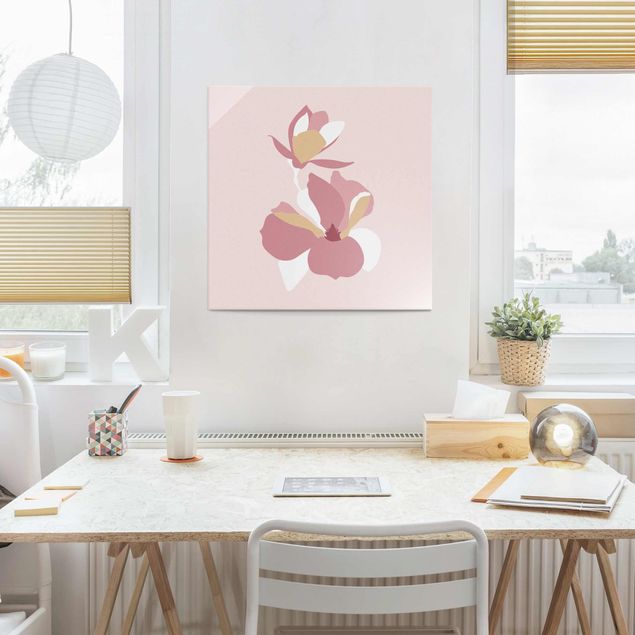 Kitchen Line Art Flowers Pastel Pink