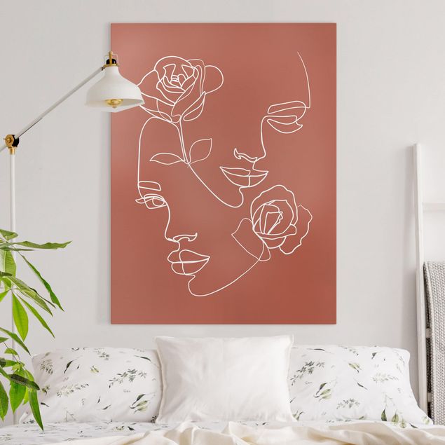Red canvas wall art Line Art Faces Women Roses Copper