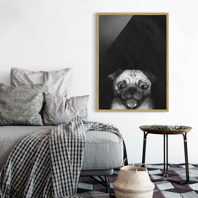 Dog canvas art Illustration Dog Pug Painting On Black And White