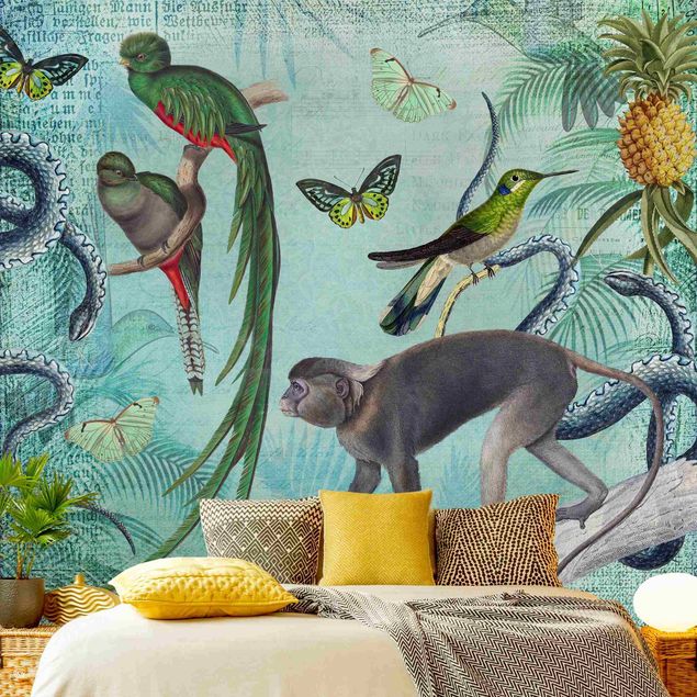 Wallpapers flower Colonial Style Collage - Monkeys And Birds Of Paradise