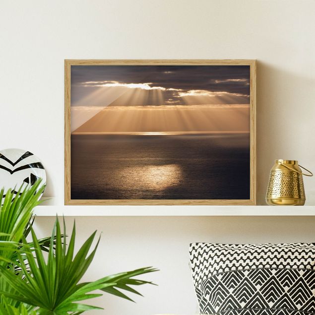 Framed beach prints Sun Beams Over The Ocean